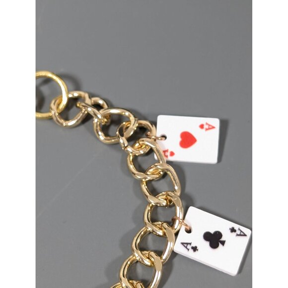 Lucky Ace Card Dice Charm Bracelet Poker Gold Tone 7 in - Picture 4 of 7